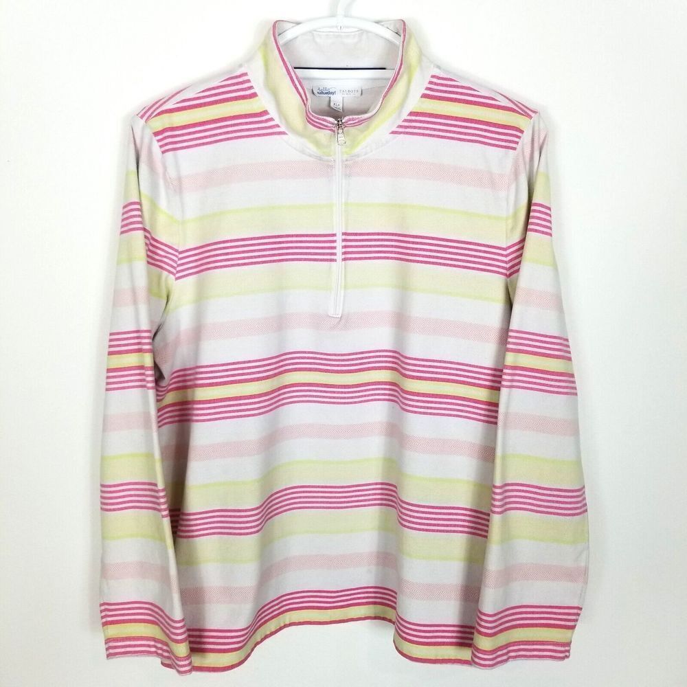 Talbots Hello Saturday Women Mock Zip Neck Pullover Size XL Petite Stripped - Picture 1 of 5